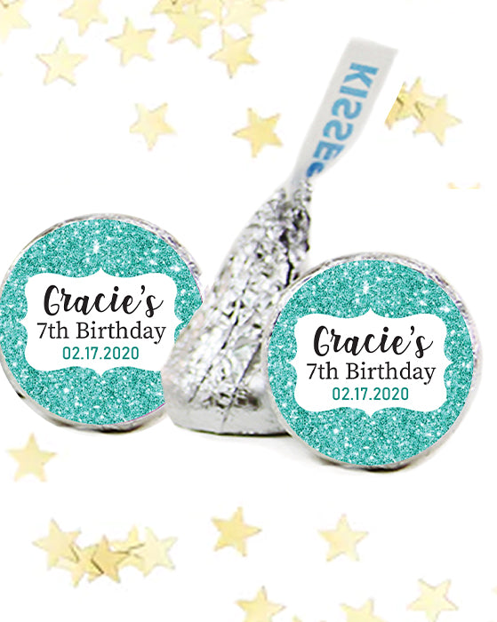 Teal Glitter Birthday Candy Stickers