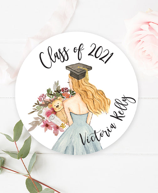 Girl with Flowers Graduation Stickers — Pig Party Prints