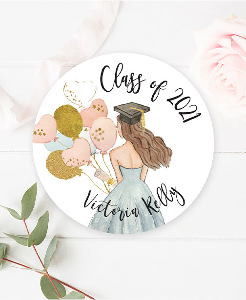 Girl with Balloons Graduation Stickers