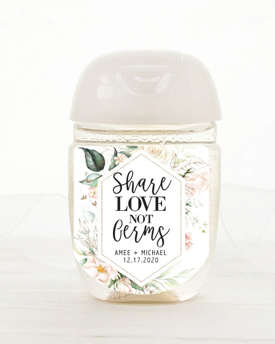 White Pink Floral Share Love Hand Sanitizer Labels