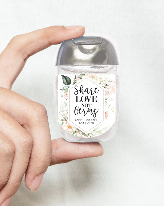 White Pink Floral Share Love Hand Sanitizer Labels