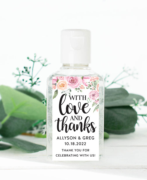 Pink Floral Wedding Tall Hand Sanitizer Labels