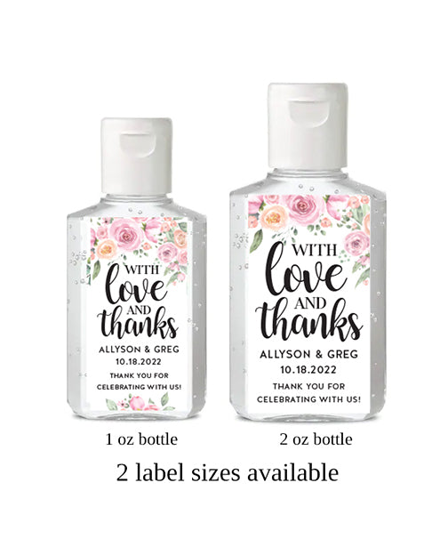 Pink Floral Wedding Tall Hand Sanitizer Labels