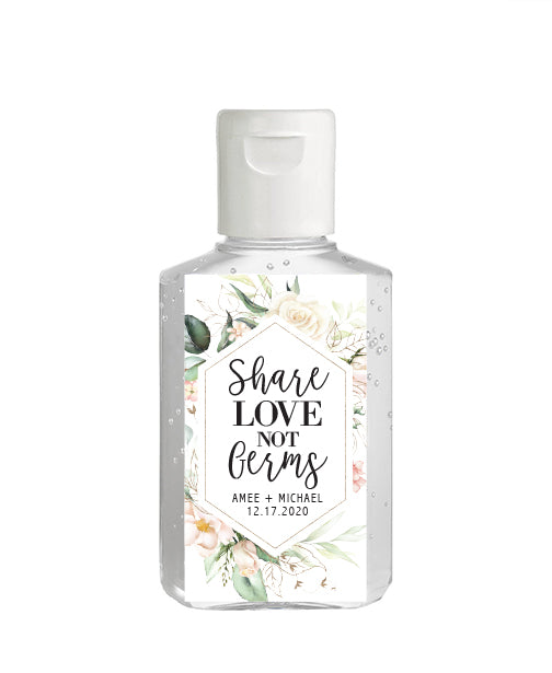 White Botanical Share Love Wedding Tall Hand Sanitizer Labels