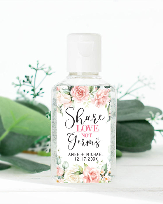 Pink Rose Floral Share Love Not Germs Tall Hand Sanitizer Labels