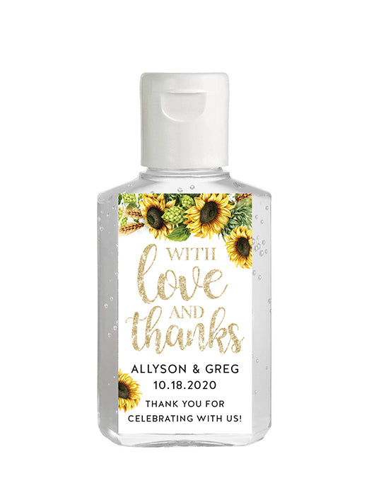 Sunflower With Love and Thanks Wedding Tall Hand Sanitizer Labels
