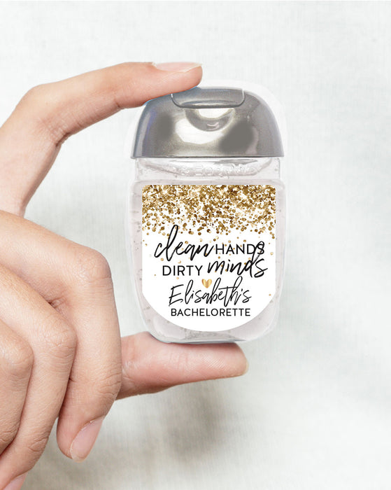 Gold Glitter Clean Hands Dirty Minds Hand Sanitizer Label