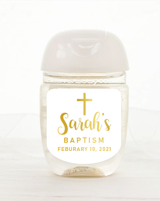 Foil Cross Baptism Hand Sanitizer Label