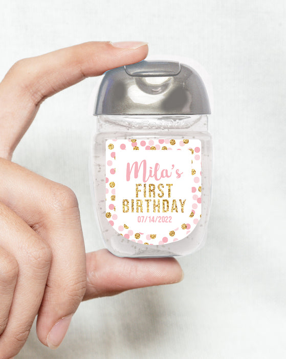 Pink Glitter Confetti Birthday Hand Sanitizer Label