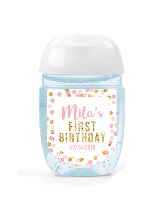 Pink Glitter Confetti Birthday Hand Sanitizer Label