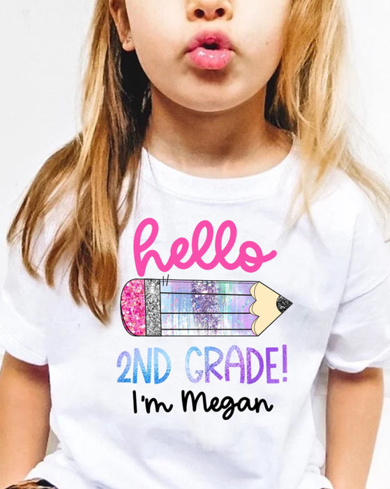 Girls Hello First Day of School T-Shirt - with Name