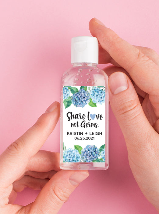Blue Hydrangea Wedding Tall Hand Sanitizer Labels