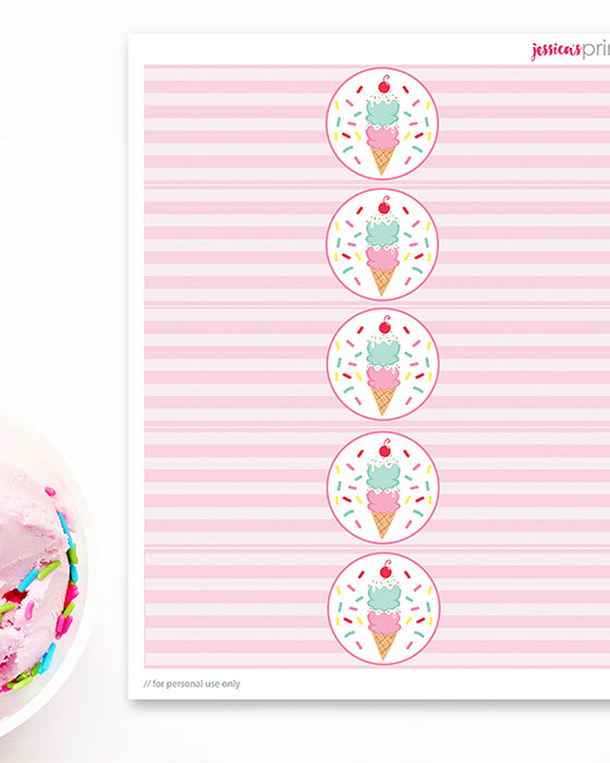 Ice Cream Party Printable Water Bottle Label