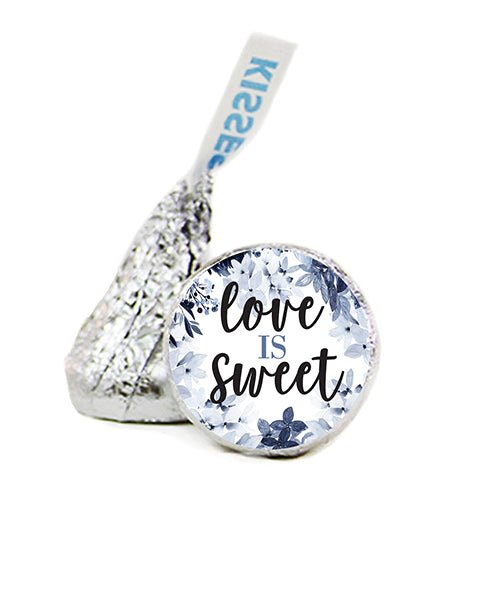 Love is Sweet Blue Floral Kiss Stickers