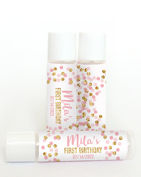 Pink Glitter Confetti Birthday Lip Balm Labels