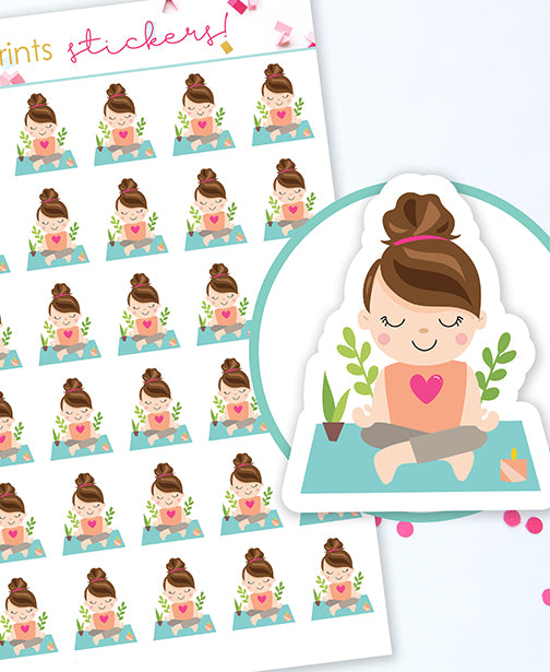 custom girl meditate yoga planner stickers