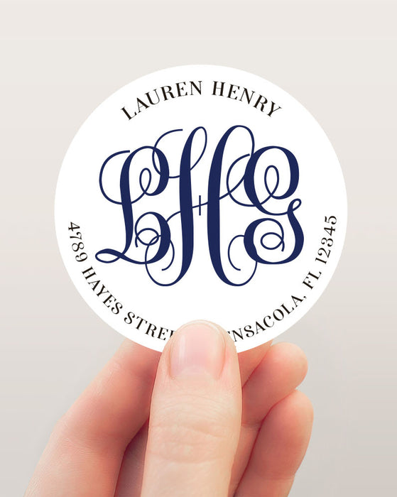 Script Exp Monogram Interlocking Script Monogram Address Labels — Pig Party Prints