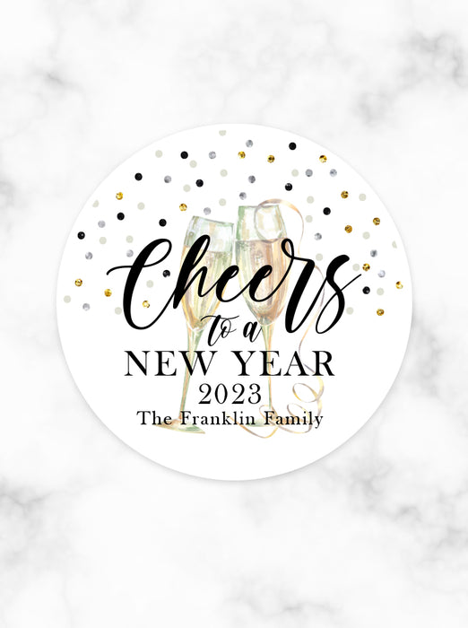 Cheers to New Year Confetti Champagne Party Stickers
