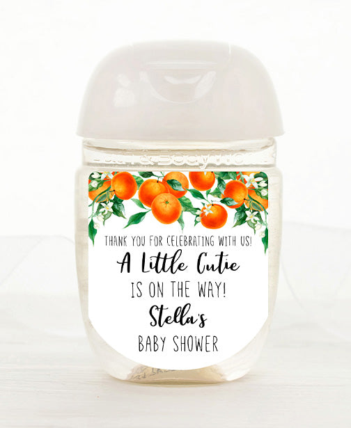 Orange Cutie Baby Shower Hand Sanitizer Label