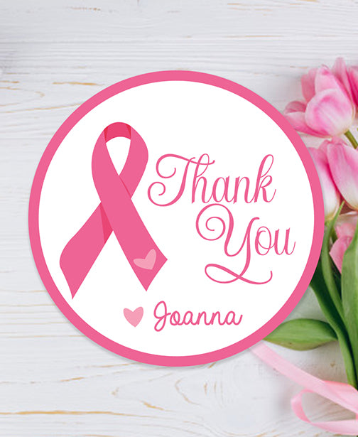 Pink Ribbon Breast Cancer Thank You Stickers