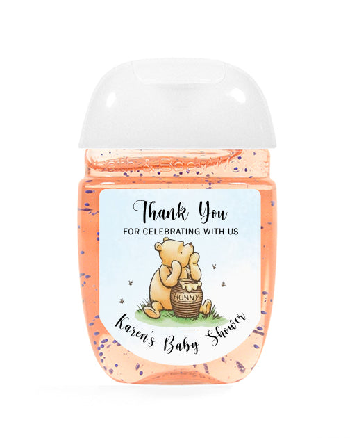 Pooh Baby Shower Hand Sanitizer Label
