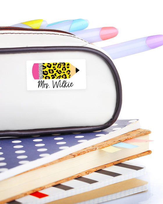 Teacher Labels - Leopard Print Pencil