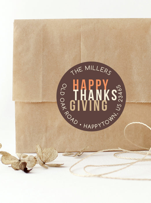 Happy Thanksgiving Round Address Sticker Labels