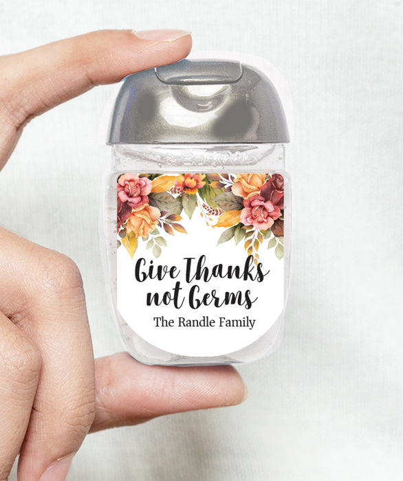 Give Thanks Not Germs Hand Sanitizer Label