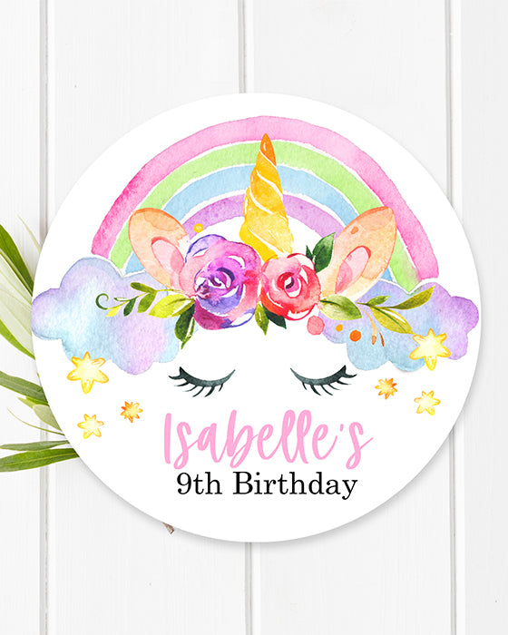 Rainbow Unicorn Birthday Party Stickers