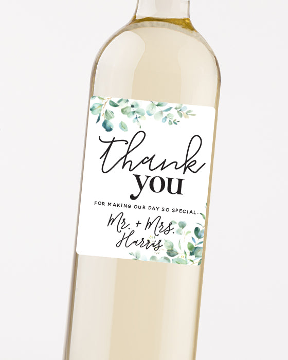Eucalyptus Thank You Wedding Wine Labels